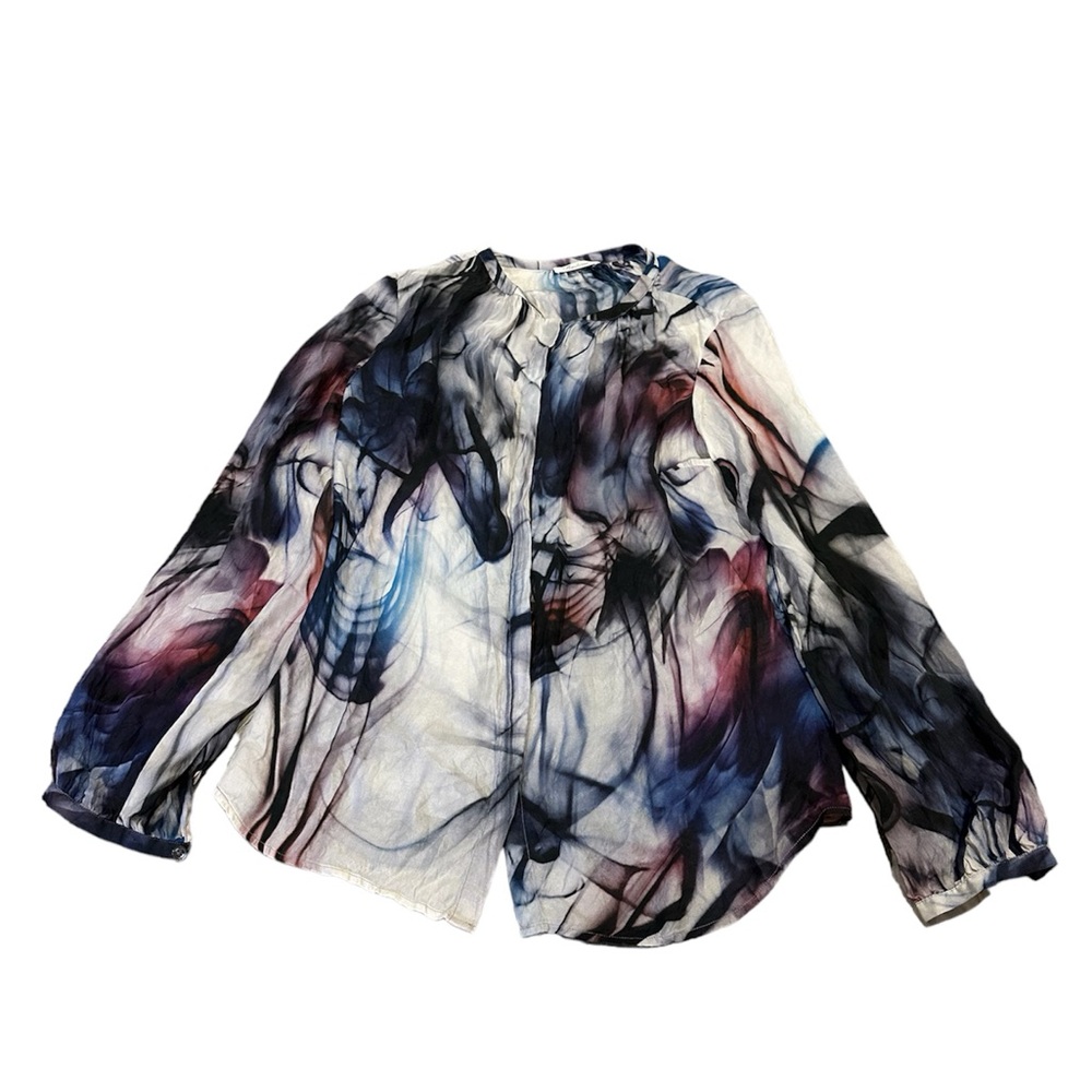 Sheer Abstract Print Long-Sleeve Blouse - Multicolor